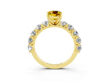 Yellow gold Cushion Cut Yellow Sapphire Prong Setting with Side Stones on a Pave Band_27
