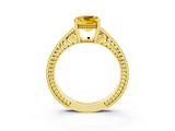 Yellow gold Cushion Cut Yellow Sapphire Ring with Milgrain Pavé Band and Four-Prong Setting_39