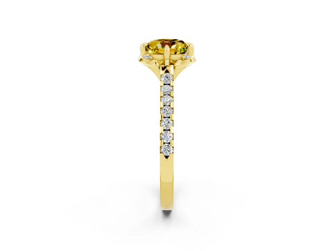 Yellow gold Cushion Cut Yellow Sapphire Ring with Pavé Band and Floral Prong Setting_2