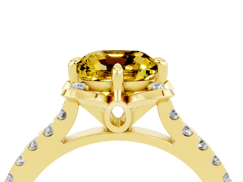 Yellow gold Cushion Cut Yellow Sapphire Ring with Pavé Band and Floral Prong Setting_4