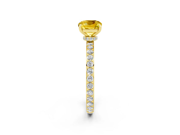 Yellow gold Cushion Cut Yellow Sapphire Pavé Engagement Ring with Round  Accents and Prong Setting