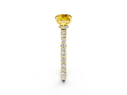 Yellow gold Cushion Cut Yellow Sapphire Ring with Pavé Band and Four-Prong Setting_26