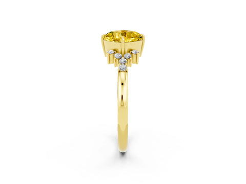 Yellow gold Cushion Cut Yellow Sapphire Ring with Side Stones and Four-Prong Setting_62