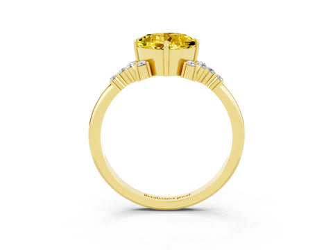 Yellow gold Cushion Cut Yellow Sapphire Ring with Side Stones and Four-Prong Setting_63