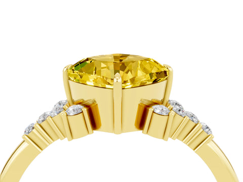 Yellow gold Cushion Cut Yellow Sapphire Ring with Side Stones and Four-Prong Setting_64