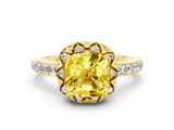 Yellow gold Cushion Cut Yellow Sapphire Scalloped Halo Engagement Ring with Round Shared Prong Band_24
