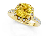 Yellow gold Cushion Cut Yellow Sapphire Scalloped Halo Engagement Ring with Round Shared Prong Band_25