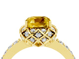 Yellow gold Cushion Cut Yellow Sapphire Scalloped Halo Engagement Ring with Round Shared Prong Band_28