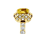Yellow gold Cushion Cut Yellow Sapphire Scalloped Halo Engagement Ring with Round Shared Prong Band_29