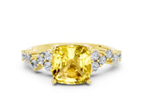 Yellow gold Cushion Cut Yellow Sapphire Scattered Round Accent Ring with Prong Setting_24