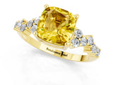 Yellow gold Cushion Cut Yellow Sapphire Scattered Round Accent Ring with Prong Setting_25