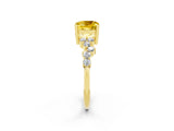 Yellow gold Cushion Cut Yellow Sapphire Scattered Round Accent Ring with Prong Setting_26