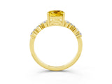 Yellow gold Cushion Cut Yellow Sapphire Scattered Round Accent Ring with Prong Setting_27