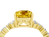 Yellow gold Cushion Cut Yellow Sapphire Scattered Round Accent Ring with Prong Setting_28