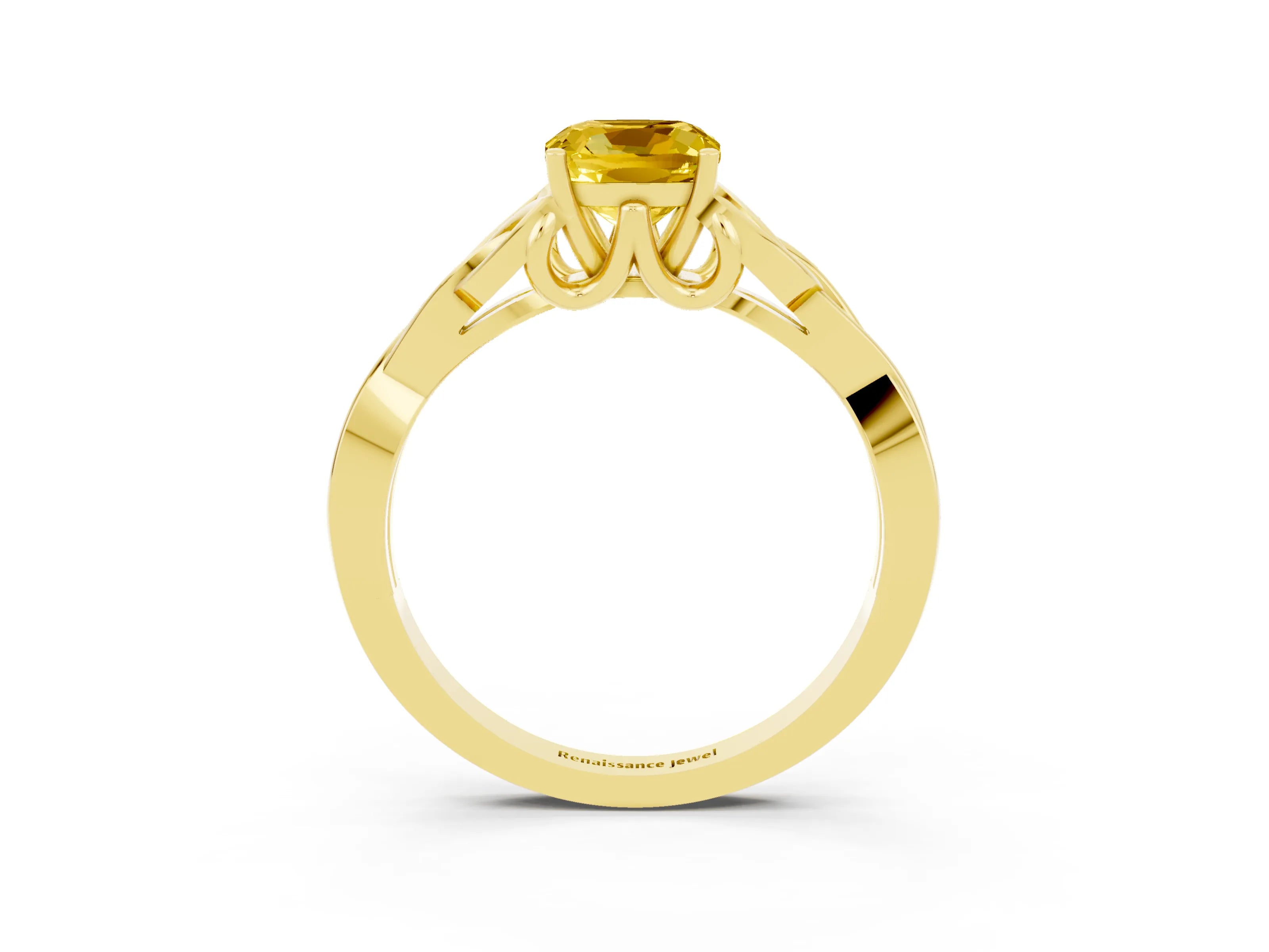 Yellow gold Cushion Cut Yellow Sapphire Solitaire Celtic Knot Ring with Four-Prong Setting_27