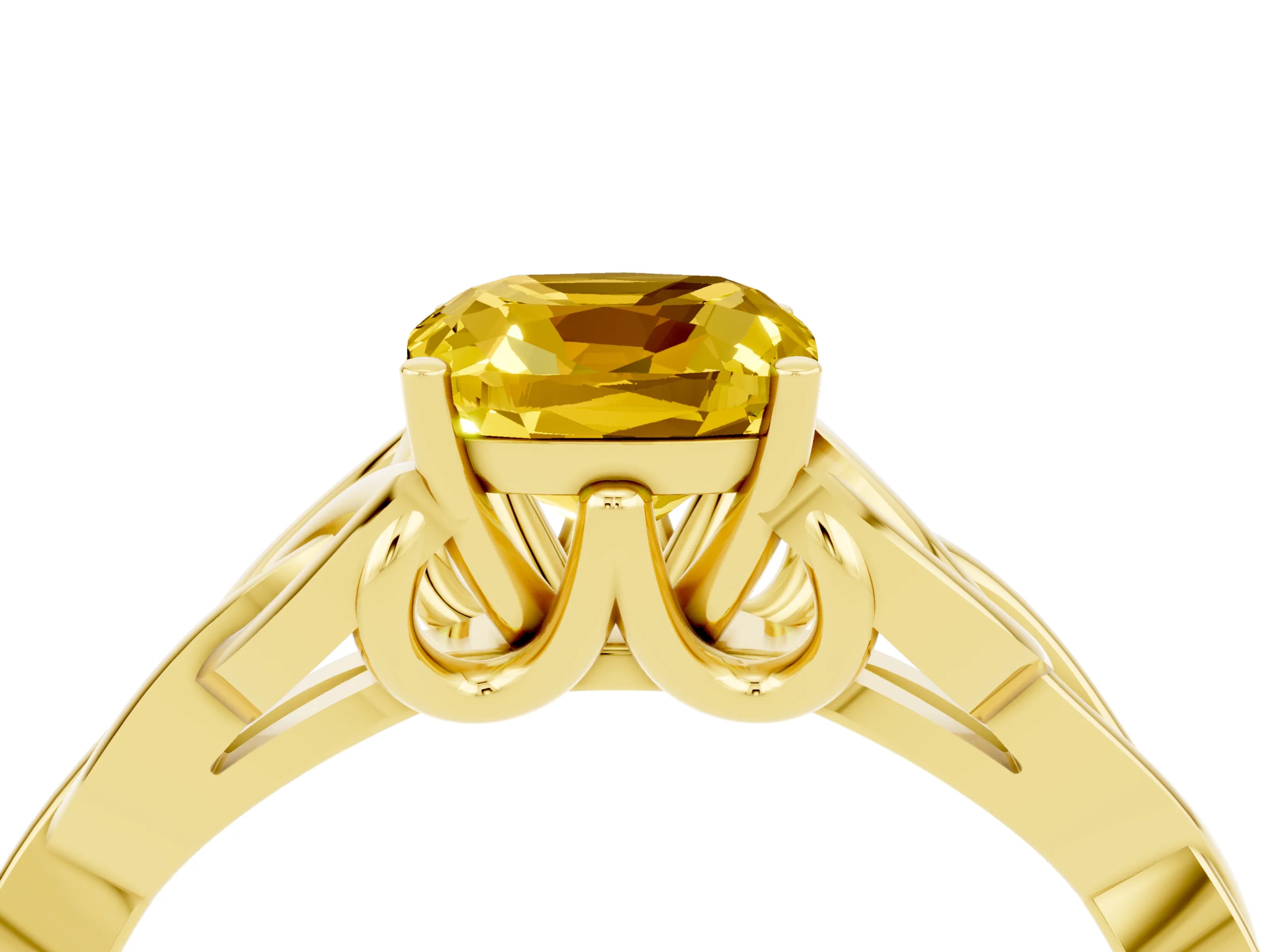 Yellow gold Cushion Cut Yellow Sapphire Solitaire Celtic Knot Ring with Four-Prong Setting_28