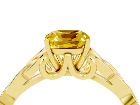 Yellow gold Cushion Cut Yellow Sapphire Solitaire Celtic Knot Ring with Four-Prong Setting_28