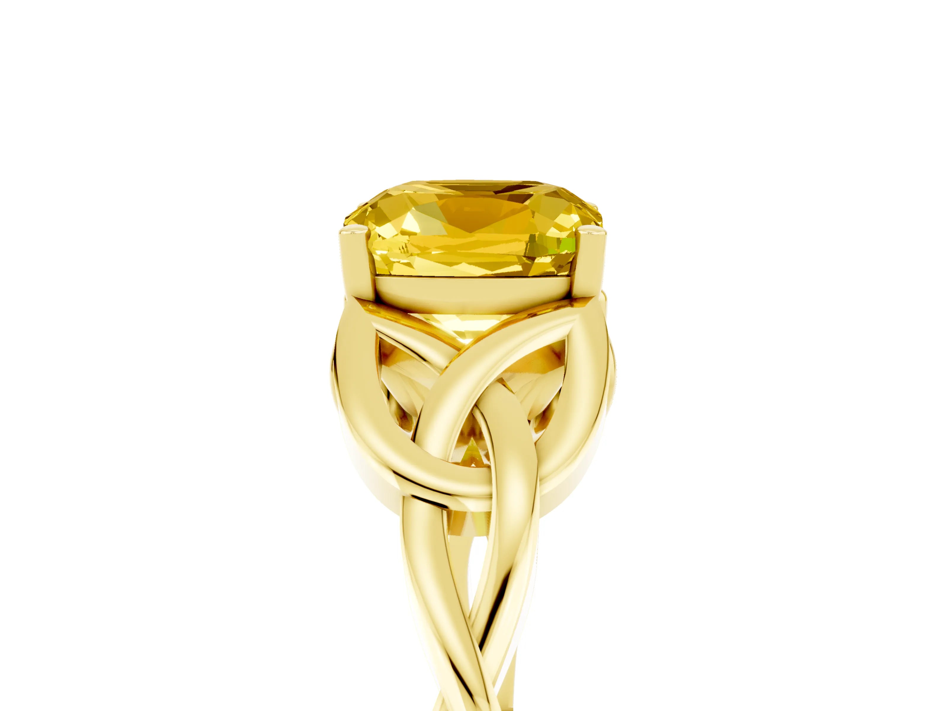 Yellow gold Cushion Cut Yellow Sapphire Solitaire Celtic Knot Ring with Four-Prong Setting_29