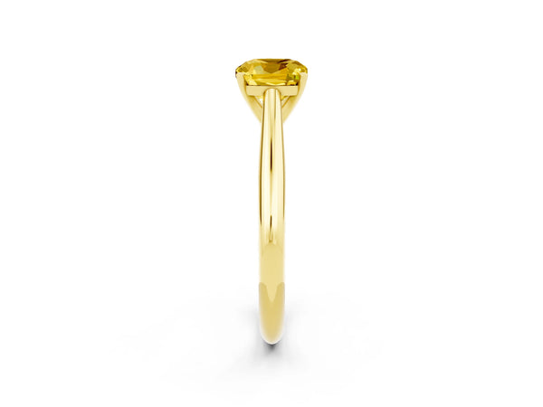 Yellow gold Cushion Cut Yellow Sapphire Solitaire Engagement Ring with Cathedral Setting and Four-Prong Mount