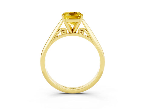 Yellow gold Cushion Cut Yellow Sapphire Solitaire Engagement Ring with Cathedral Setting and Four-Prong Mount_15