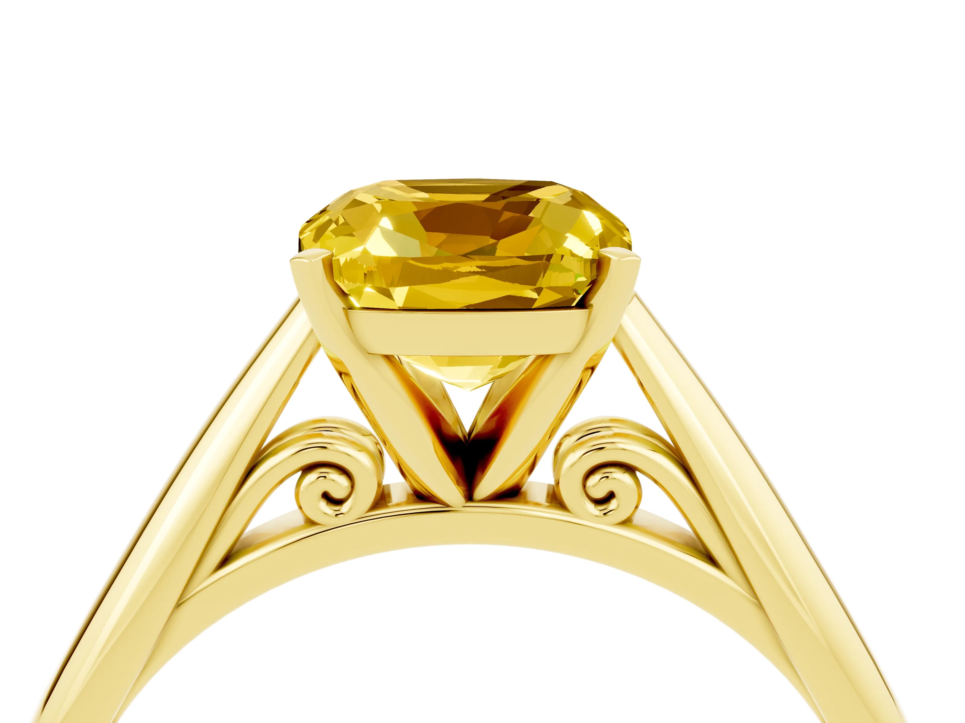 Yellow gold Cushion Cut Yellow Sapphire Solitaire Engagement Ring with Cathedral Setting and Four-Prong Mount_16