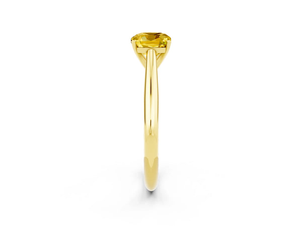 Yellow gold Cushion Cut Yellow Sapphire Solitaire Engagement Ring with Cathedral Setting and Four-Prong Mount