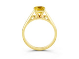 Yellow gold Cushion Cut Yellow Sapphire Solitaire Engagement Ring with Cathedral Setting and Four-Prong Mount_69