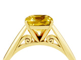 Yellow gold Cushion Cut Yellow Sapphire Solitaire Engagement Ring with Cathedral Setting and Four-Prong Mount_70