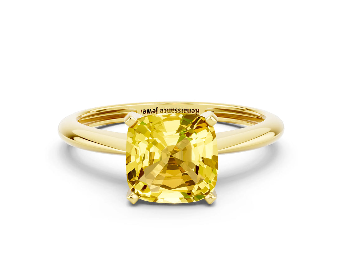 Yellow gold Cushion Cut Yellow Sapphire Solitaire Engagement Ring with Classic Band and Four-Prong Setting_24