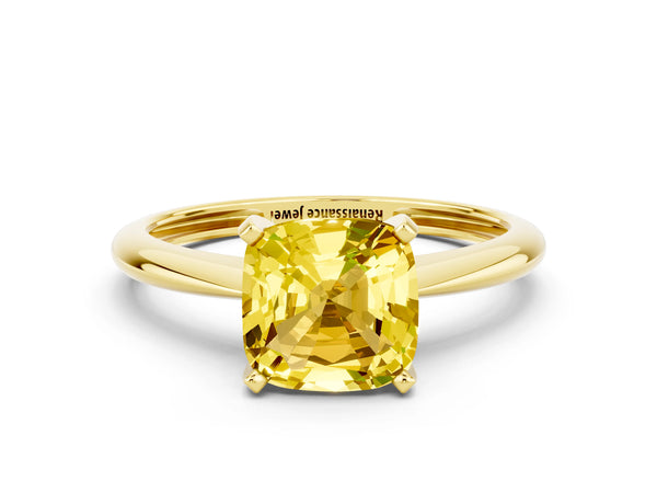 Yellow gold Cushion Cut Yellow Sapphire Solitaire Engagement Ring with Classic Band and Four-Prong Setting