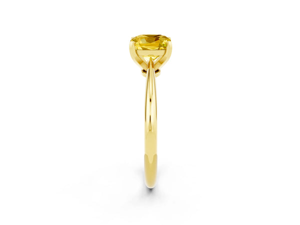 Yellow gold Cushion Cut Yellow Sapphire Solitaire Engagement Ring with Classic Band and Four-Prong Setting