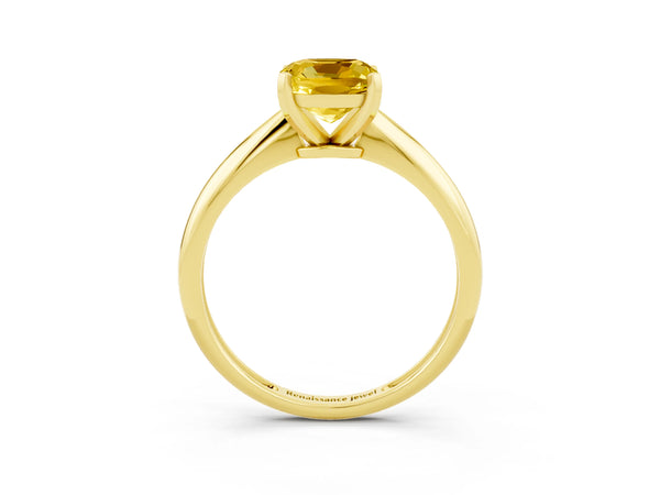 Yellow gold Cushion Cut Yellow Sapphire Solitaire Engagement Ring with Classic Band and Four-Prong Setting