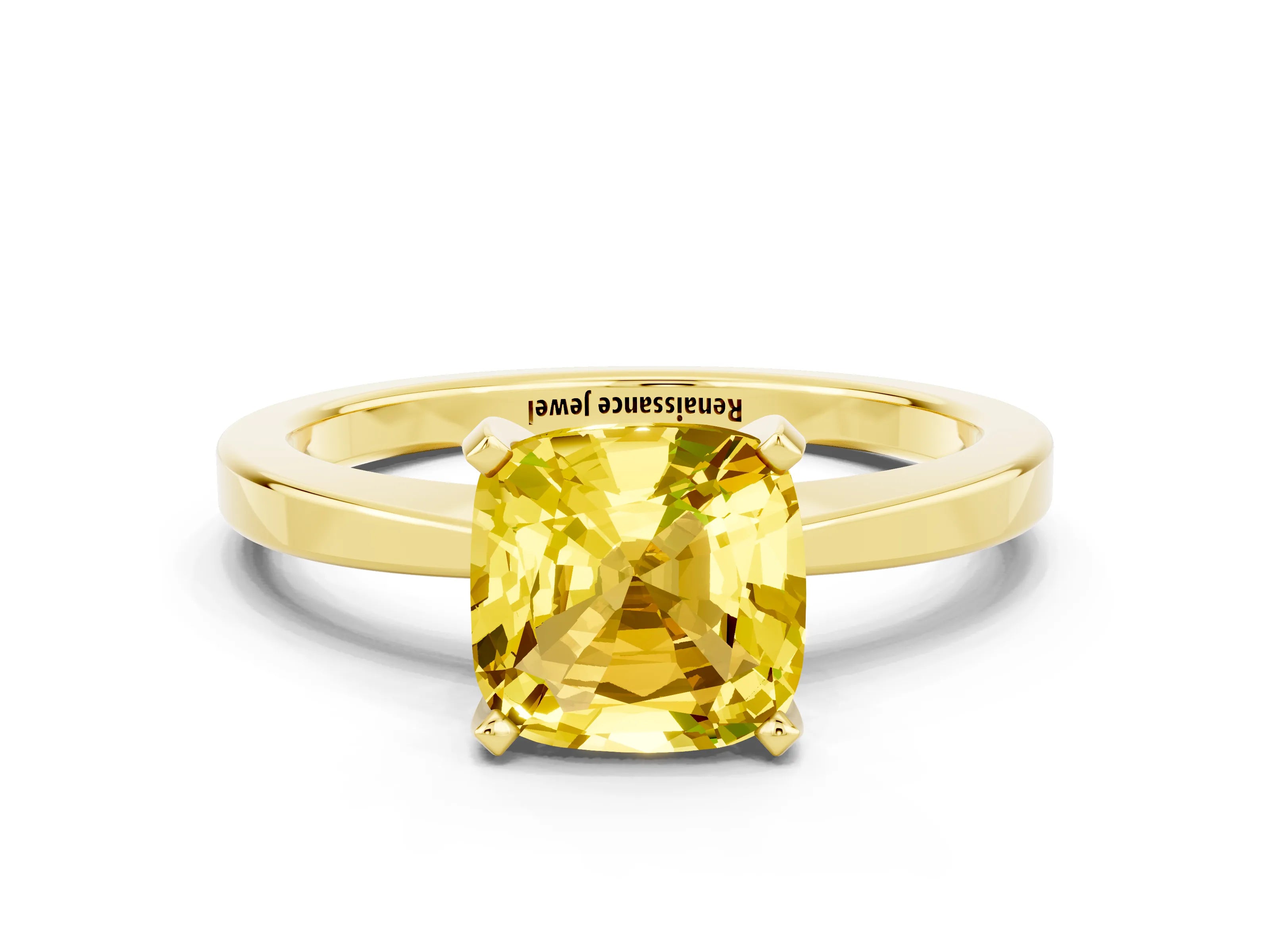 Yellow gold Cushion Cut Yellow Sapphire Solitaire Engagement Ring with Classic Band and Four-Prong Setting_60