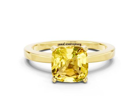 Yellow gold Cushion Cut Yellow Sapphire Solitaire Engagement Ring with Classic Band and Four-Prong Setting_60
