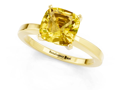 Yellow gold Cushion Cut Yellow Sapphire Solitaire Engagement Ring with Classic Band and Four-Prong Setting_61