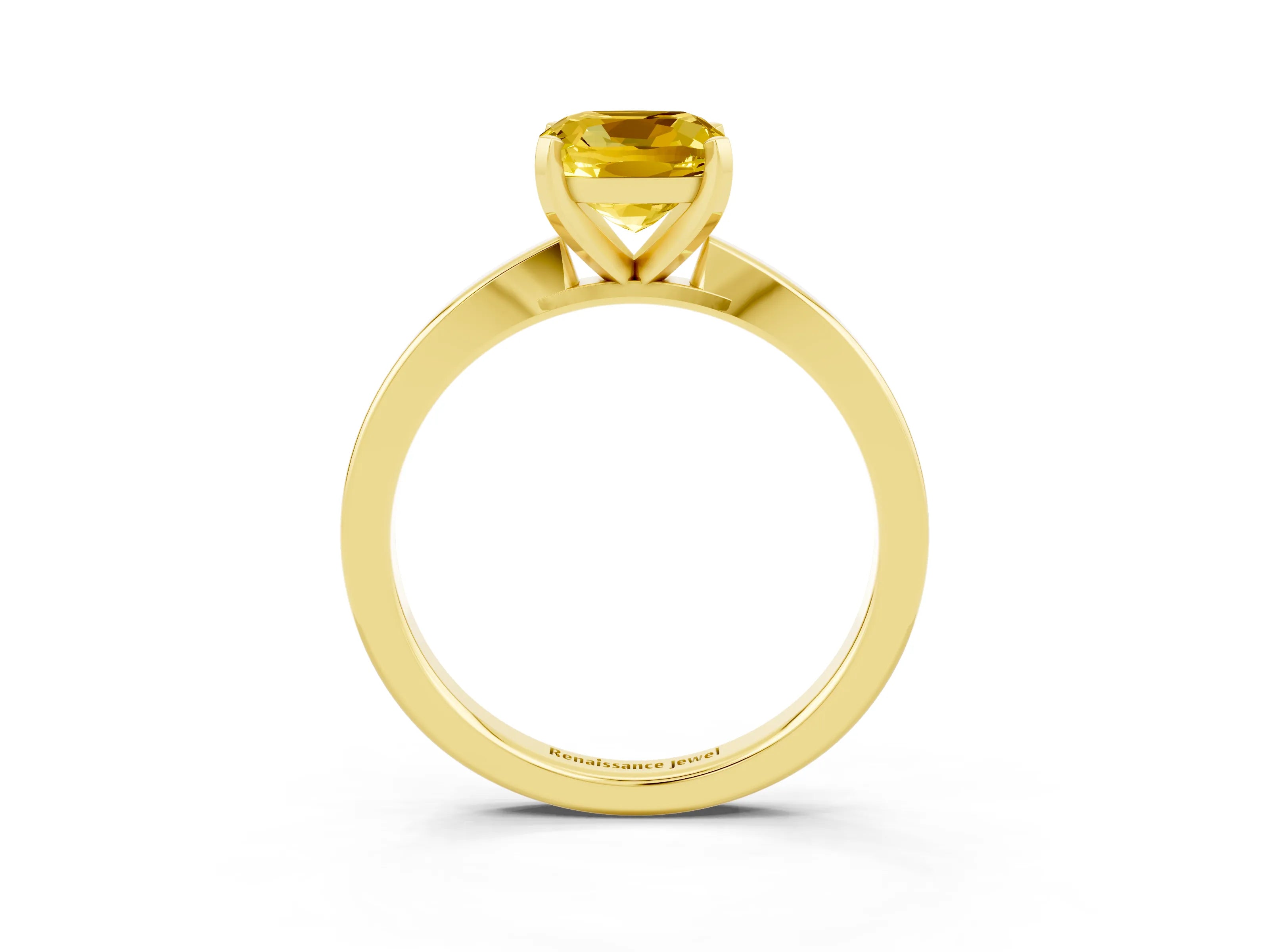 Yellow gold Cushion Cut Yellow Sapphire Solitaire Engagement Ring with Classic Band and Four-Prong Setting_63