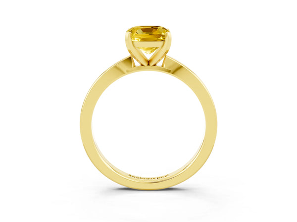 Yellow gold Cushion Cut Yellow Sapphire Solitaire Engagement Ring with Classic Band and Four-Prong Setting
