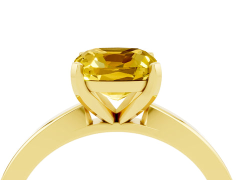 Yellow gold Cushion Cut Yellow Sapphire Solitaire Engagement Ring with Classic Band and Four-Prong Setting_64
