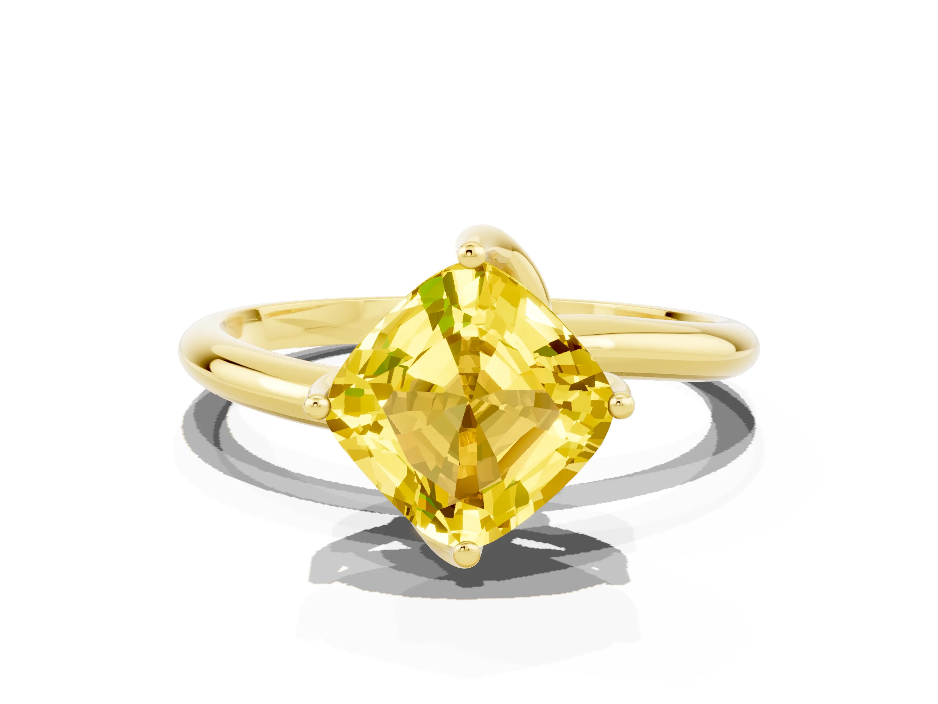 Yellow gold Cushion Cut Yellow Sapphire Solitaire Engagement Ring with Four-Prong Setting and Classic Band_12
