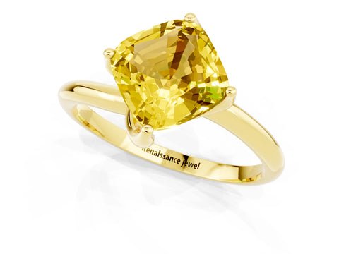 Yellow gold Cushion Cut Yellow Sapphire Solitaire Engagement Ring with Four-Prong Setting and Classic Band_13