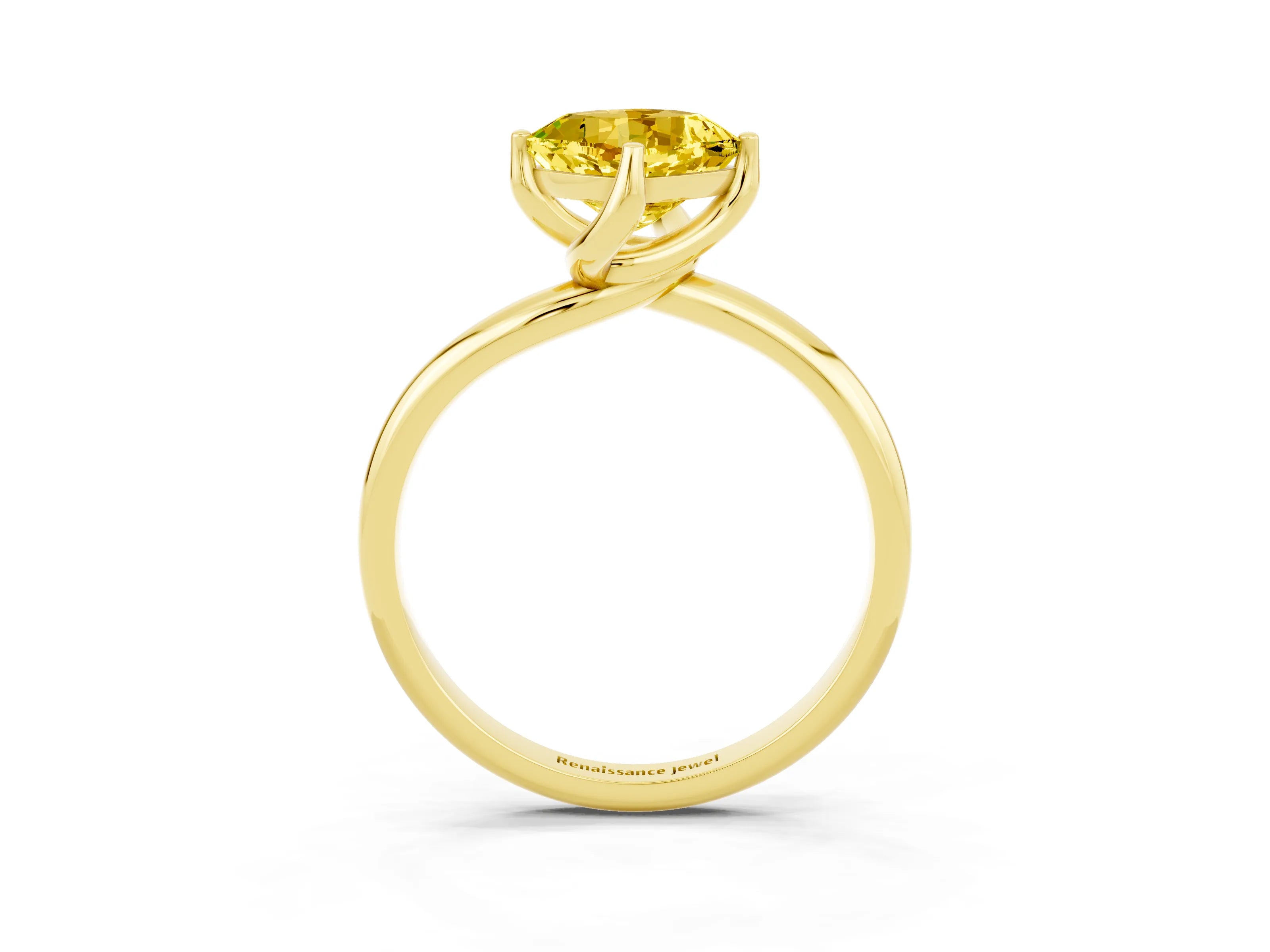 Yellow gold Cushion Cut Yellow Sapphire Solitaire Engagement Ring with Four-Prong Setting and Classic Band_15