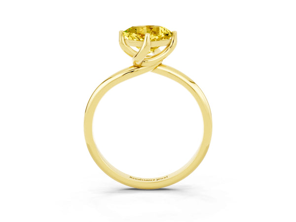 Yellow gold Cushion Cut Yellow Sapphire Solitaire Engagement Ring with Four-Prong Setting and Classic Band