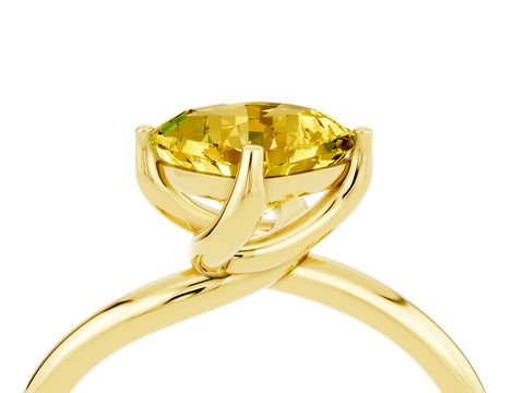 Yellow gold Cushion Cut Yellow Sapphire Solitaire Engagement Ring with Four-Prong Setting and Classic Band_16