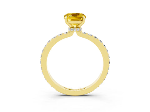 Yellow gold Cushion Cut Yellow Sapphire Solitaire Engagement Ring with Pavé Band and Four-Prong Setting_27