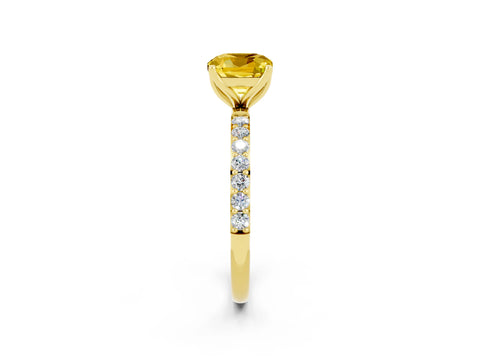 Yellow gold Cushion Cut Yellow Sapphire Solitaire Engagement Ring with Pavé Band and Prong Setting_2