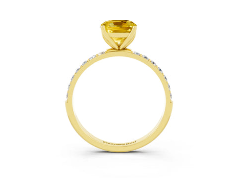 Yellow gold Cushion Cut Yellow Sapphire Solitaire Engagement Ring with Pavé Band and Prong Setting_3
