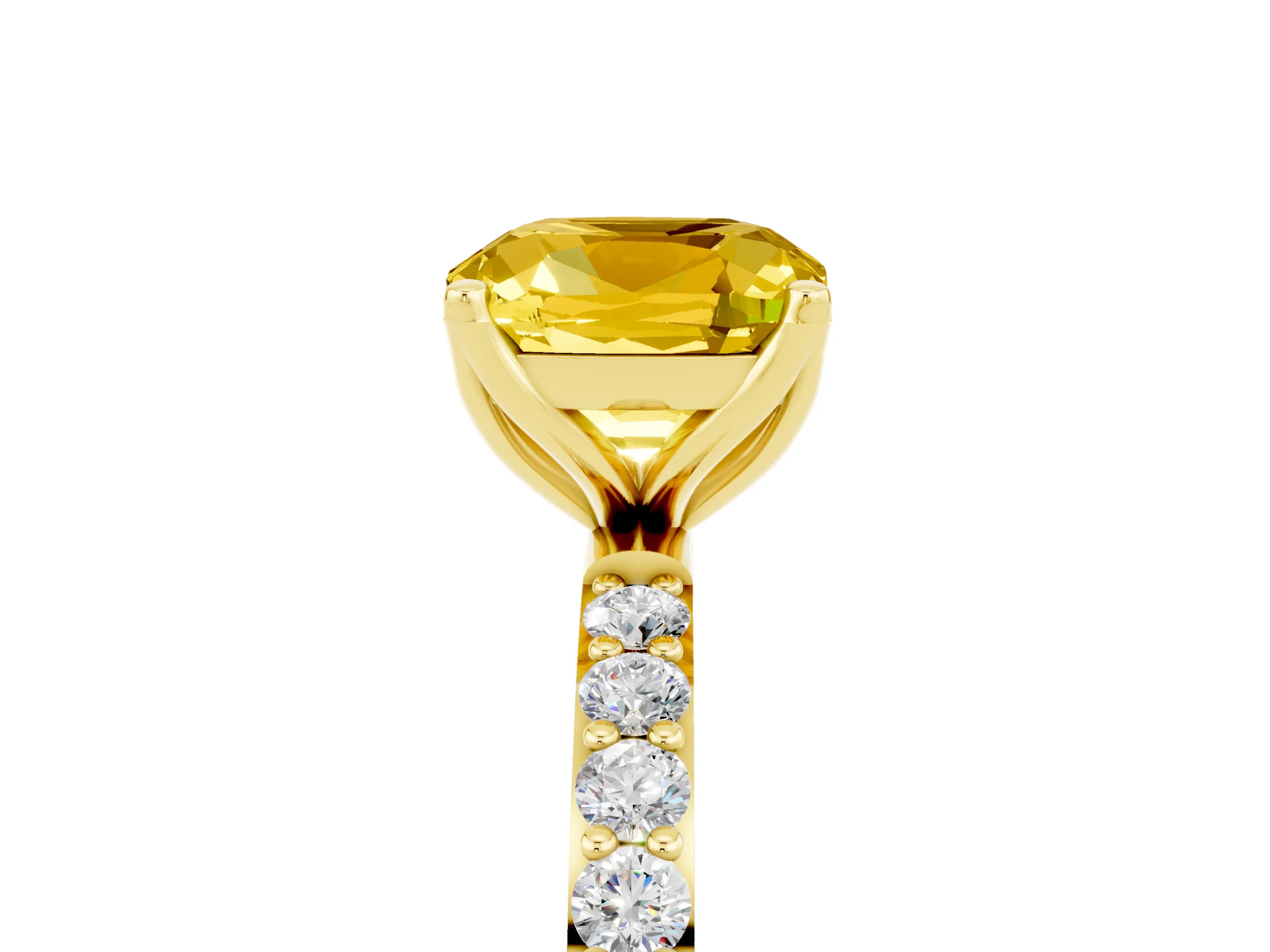 Yellow gold Cushion Cut Yellow Sapphire Solitaire Engagement Ring with Pavé Band and Prong Setting_5