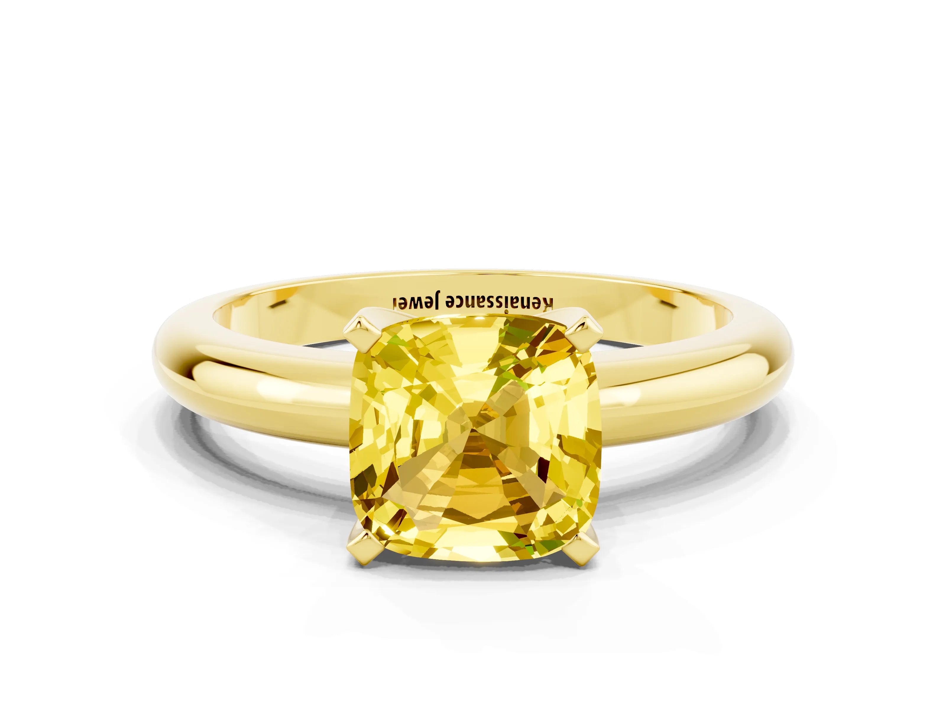 Yellow gold Cushion Cut Yellow Sapphire Solitaire Engagement Ring with Round Band and Four-Prong Setting_24