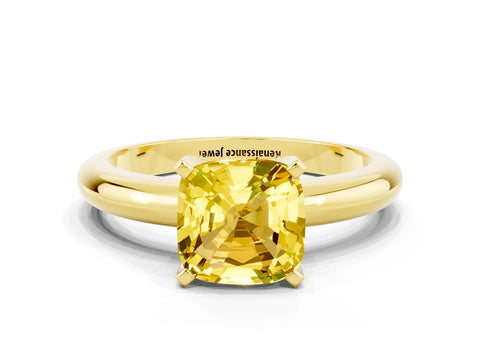 Yellow gold Cushion Cut Yellow Sapphire Solitaire Engagement Ring with Round Band and Four-Prong Setting_24