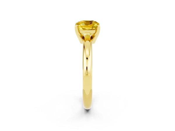 Yellow gold Cushion Cut Yellow Sapphire Solitaire Engagement Ring with Round Band and Four-Prong Setting